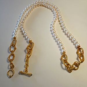 Judith Ripka Gold-Clad 925 Sterling Status Link Cultured 8.5mm Pearl Necklace 